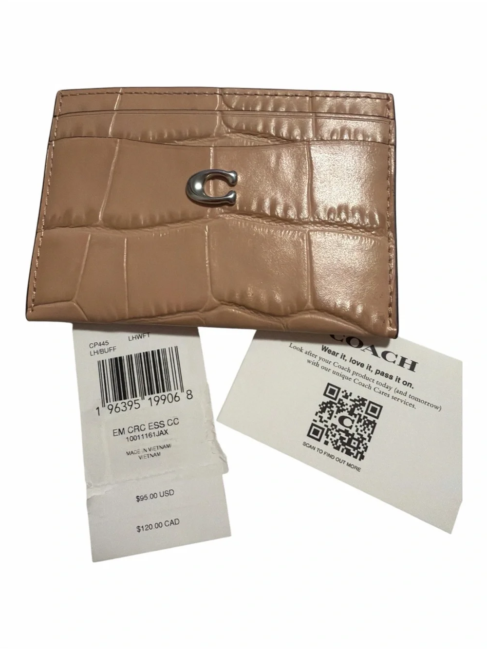 NWT Coach Essential Card Case Buff Croc Embossed Leather Card Holder